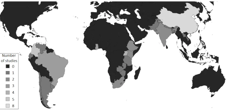 Figure 2: Spatial distribution of publications addressing Transport and Poverty in the Global South 