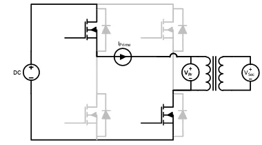 Figure 3.10:  H Bridge Conduction Path: Positive Applied Voltage. 