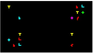 Figure 5: Pentomino Board that has been dis-torted from its original form (Figure 4); all ob-jects have distorted shapes and colors.