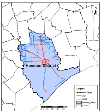 Figure 6-Map of CRCP and ACP Sections in the Houston District 