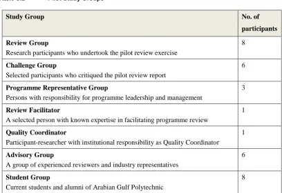 Table 3.1 Pilot Study Groups 