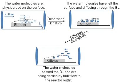 Figure 3.4. Schematic diagram showing the diffusion of physisorbed water molecules 