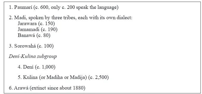Figure 1: Genetic relationship between the Arawá languages (Dixon 1999: 294)