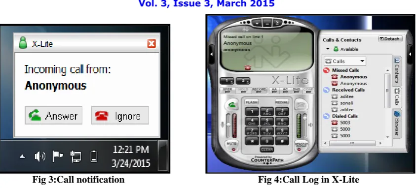 Fig 5: Smartphone client‟s Call log       Fig 6: Account registration at wireless client 
