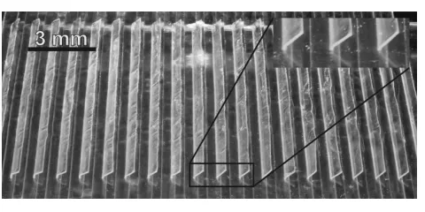 Fig. 6: Photograph of the artificial comb row array. 20 rows of flaps are located on flexible membranes (not shown while on the back side)