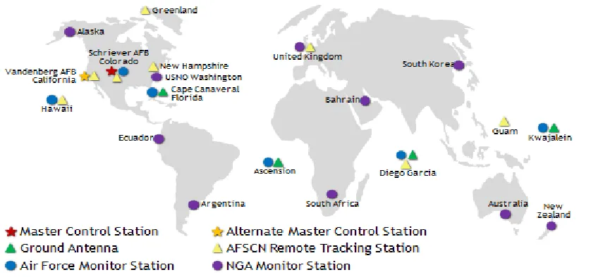 Figure 1.7 – United States GPS Control Segment (GPS.gov, 2015) 