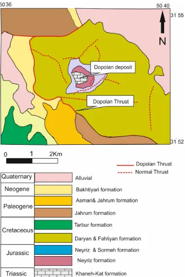 Figure 2.Figure 2. Geological map of the Dopolan bauxite deposit [ Geological map of the Dopolan bauxite deposit [40]