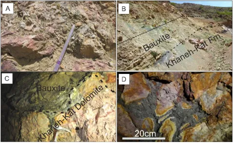 Figure 4. Schematic profile of the Dopolan bauxite deposit; on the right diverse bauxite facies