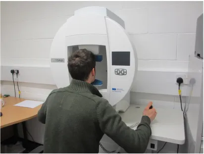 Figure 1.5 – A colleague performing Standard Automated Perimetry on an Octopus Visual 