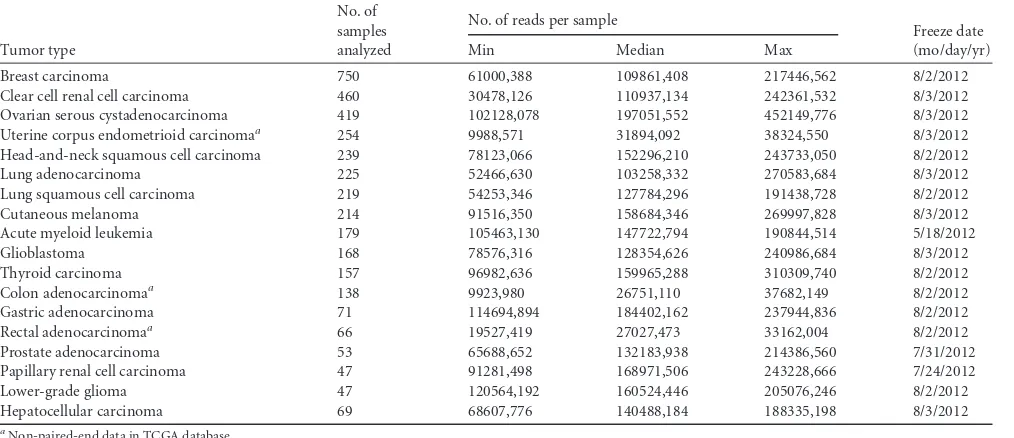 TABLE 1 Neoplasms in The Cancer Genome Atlas Database surveyed for tumor-associated DNA viruses