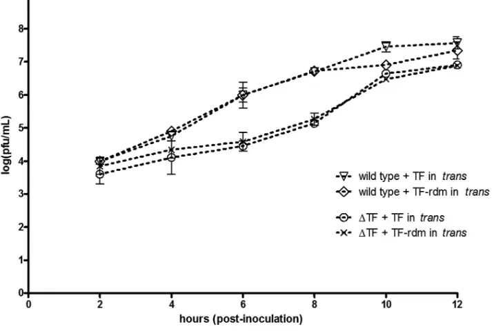 FIG 10 One-step growth curve analysis of constructs in which TF was provided inindicated time points