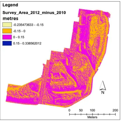 Figure 4. 20 Difference raster generated by subtracting the 2010 LiDAR data raster from the 2012 