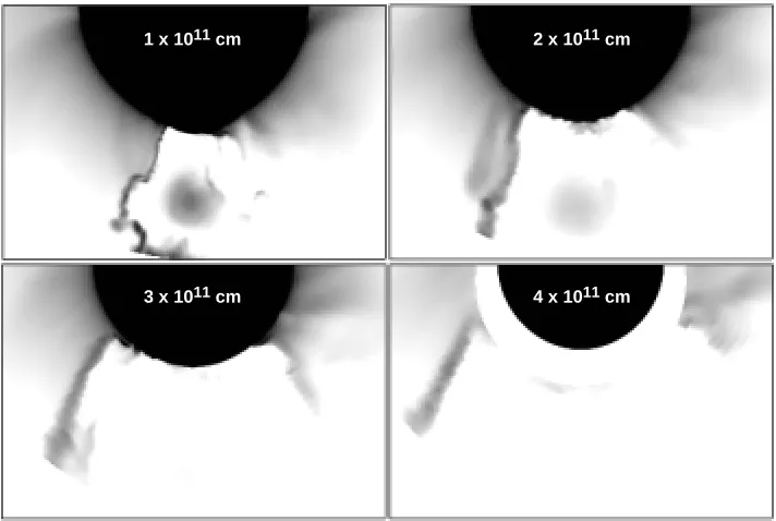 Figure 3.12: The inﬂuence of the disk wind on the circumstellar structure is seen in these two-
