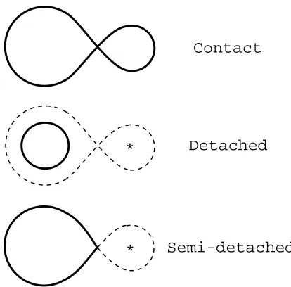 Figure 1.3: Contact binaries have surfaces that are in contact with each other, whiledetached binaries surfaces are well within their Roche lobes