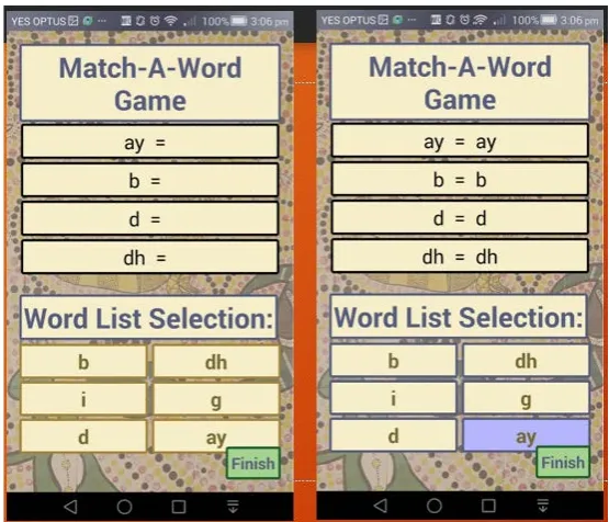 Fig. 1. Match a word functionality in game 