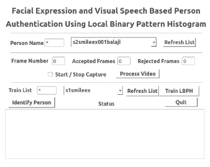 Fig. 2. User Interface of the Person Authentication System 