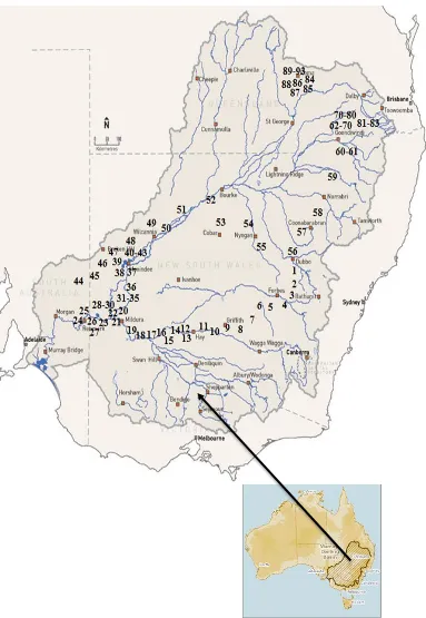 Figure 4.1: Map of Murray Darling Basin showing the sampling locations ‎