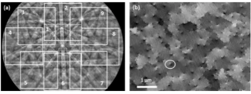 Fig. 1. (a) EBSD pattern from the InAlN on SiC with nine subregions marked (whitesquares)