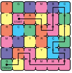 Fig. 10. Example of a chromatic maze from [7], with a shortest solution path.