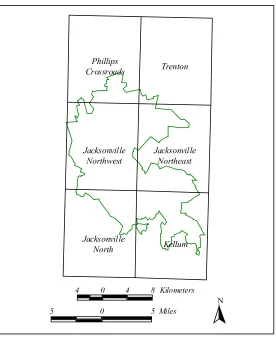 Figure 4.  USGS 1:24,000 Quadrangles and the Hofmann Forest 