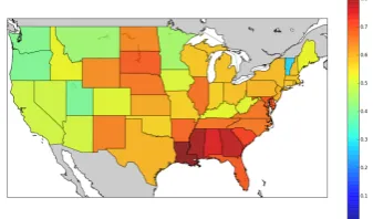 Figure 1: The ratio of AAVE examples overUS states