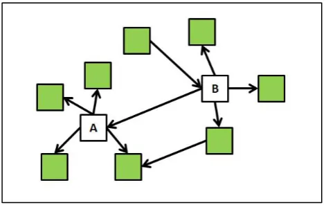 Figure 5.3 Hypothetical network showing the relationships between variables A and B and a host of other variables