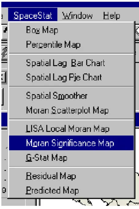 Fig 2. The SpaceStat Menu in the SpaceStat Extension for ArcView 