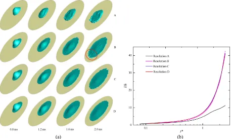 Figure 2.6: Numerical results of Case 2 under different grid resolution: (a) grid resolution type A; (b) grid resolution type B; (c) grid resolution type C; (d) grid resolution type D