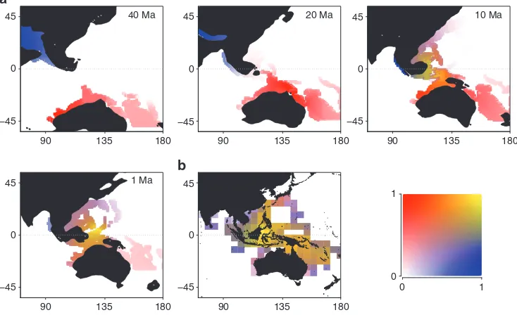 Figure 3 | Nestedness pattern in the Central Indo-Paciﬁc region. Observed (cells from the most species-rich cells (red) to the less species-rich ones (blue)