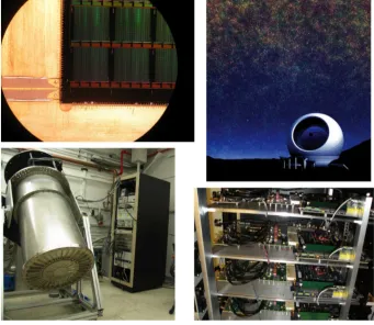Figure 1.2:Photographs of the various components of the telescope instrument. (Upper left) Thedetector wafer that serves as the camera of the telescope instrument