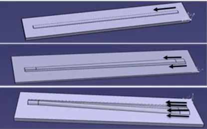 Fig.  10. Variable overlap beads. a) one bead, b) two beads, c) four beads. 