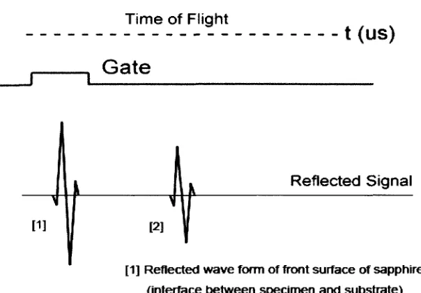 Fig. 13 (b): Schematic diagram shows acoustic waves reflected from the specimen located on the substrate