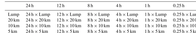 Table 2. Matrix of runs using different temporal (x) and spatial (y) resolutions.
