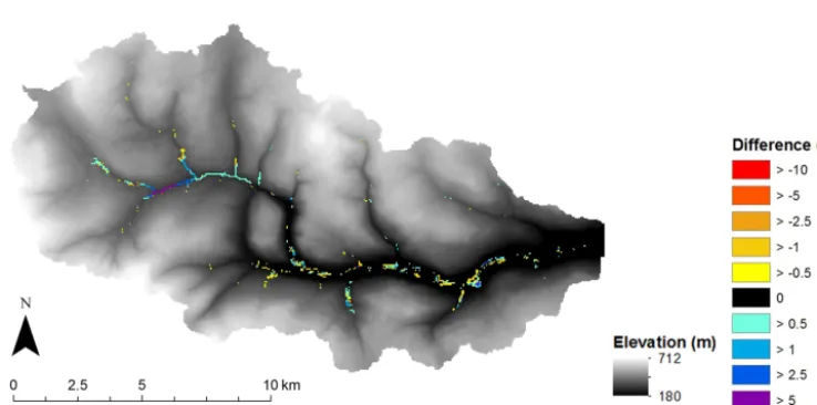 Figure 4. DEM of difference between 1000-year random runs 1 and 2.