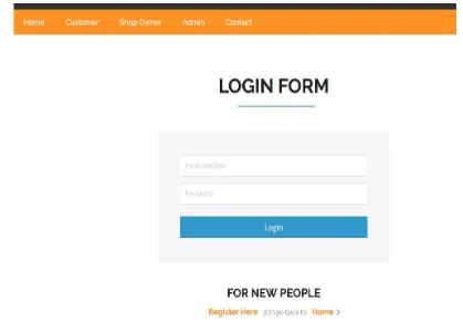 Figure   1.4 represents customer login page, existing users can log in to the website using mail id provided to the server and the new users will have to register as a new user