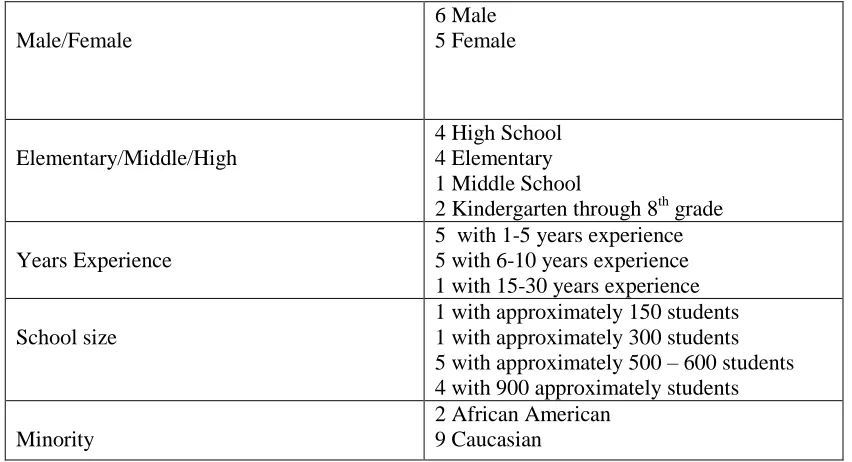 Table 3.1:  Demographics of Administrators Interviewed 