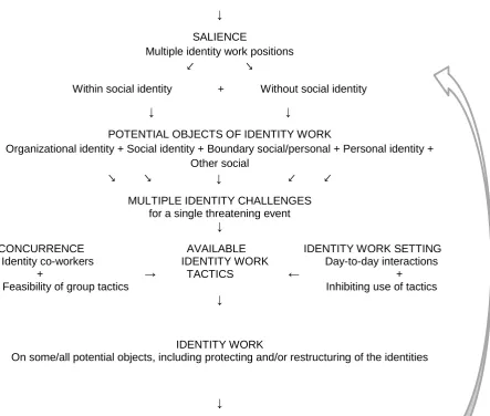 Figure 7.1 A diagram to summarise the performance of identity work triggered by a threat to the social identity relating to membership of the organization