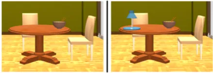 Figure 6: Left: initial scene. Right: after input“Put a lamp on the table”.