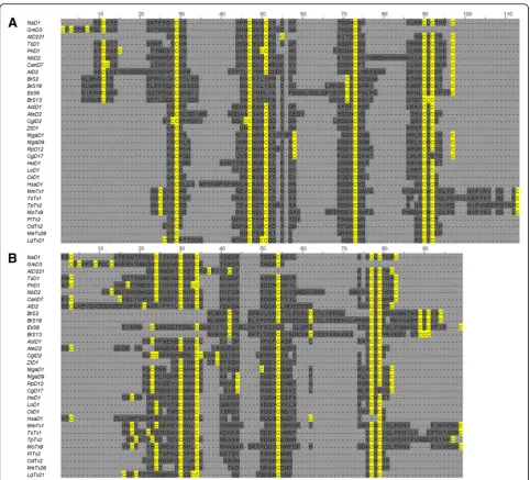 Fig. 1 Example alignments of 32 defensin sequences coloured with cysteines inReference alignment generated by CysBar method