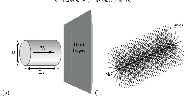 Figure 6. (a) The Taylor-bar impact test, (b) a material points distribution with 5,400 nodes.