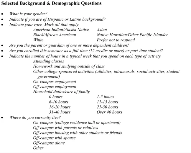 Figure 3.2.  Selected Background and Demographic Information Collected From  Students as Part of the SOS