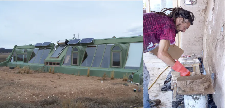 Figure 4: Left: The south face of a relatively newly built Earthship home, New Mexico, 2006