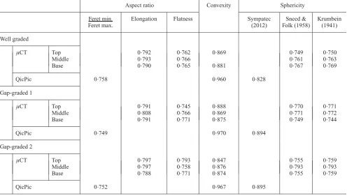 Table 3. Shape factors from �CT and QicPic analysis