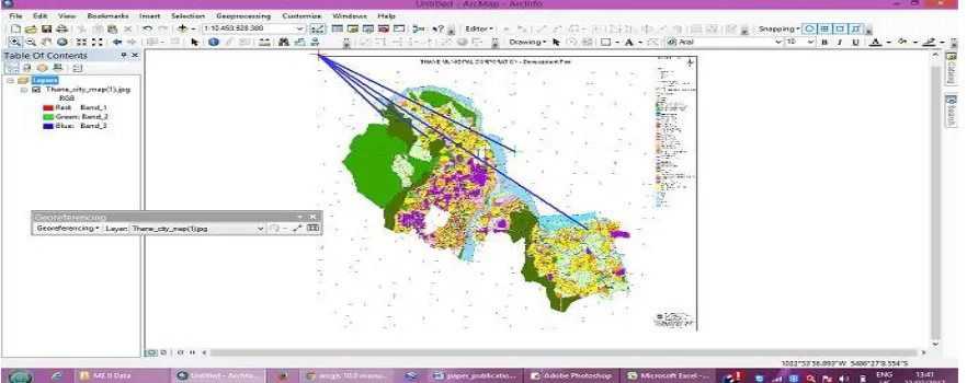 Fig. 1. Thane city opened in Arc GIS software and Geo-registration of Thane city map.   