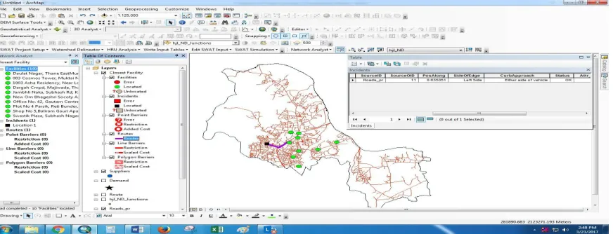 Fig. 6. Image showing shortest route between construction site and suppliers location
