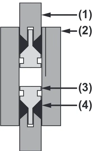 Figure 1.16 Schematics of ﬁnal version of the hydrothermal hot-pressing die developed by Ya-masaki and still in use to this day by Ndayishimiye.73 This version used a two-piece uniaxialpunch setup where an outer punch (1) pressed against a polymer seal (4)