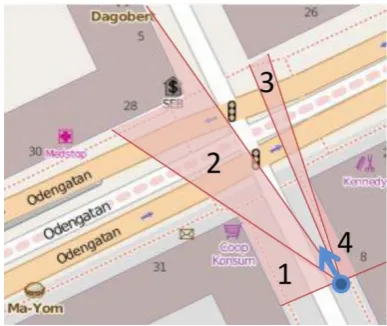 Figure 2: The visual scene corresponding to the pedestrian routing scenario in Figure 1 