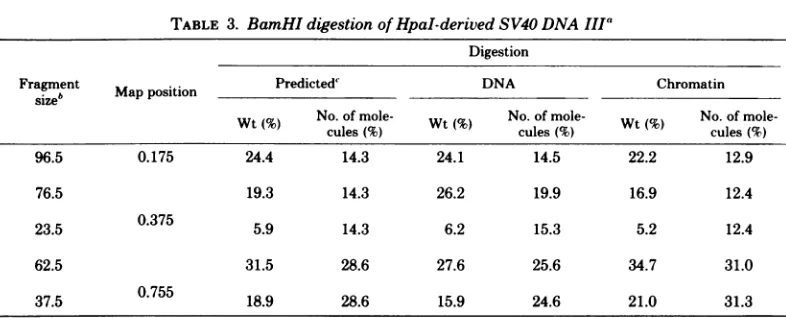 TABLE 3. BamHI digestion of HpaI-derived SV40 DNA IIIa