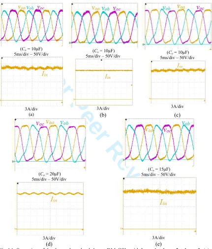 Fig.14. Operation of the three-phase buck-boost DM-CSIs with Loop 1 + Loop 2 + Loop 3: (a) C5, (b) D1, (c) D2, (d) F5, and (e) G5