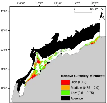 Fig. 4. Combined overall ensemble ecological niche- based model based on turtle tracking data set and 